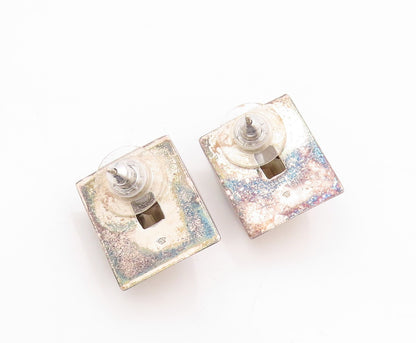 925 Sterling Silver Vintage Earrings Smoky Quartz Geometric Cut Out Stud EG13709