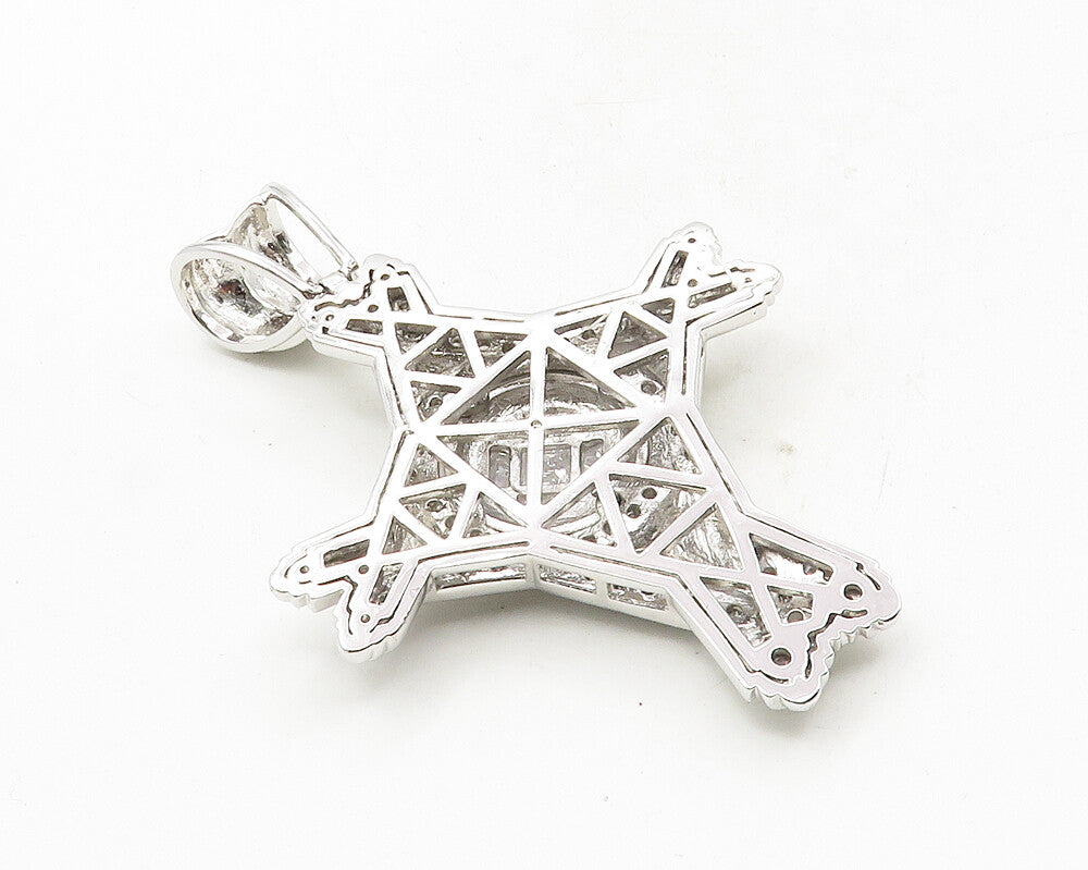 925 Sterling Silver  Sparkling Cubic Zirconia Cutout Cross Pendant  PT7917