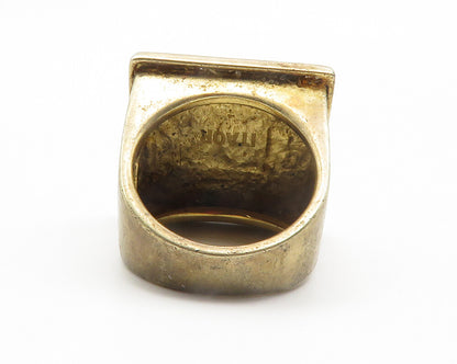 925 Sterling Silver  Vintage Hammered Square Statement Ring Sz 10  RG12434