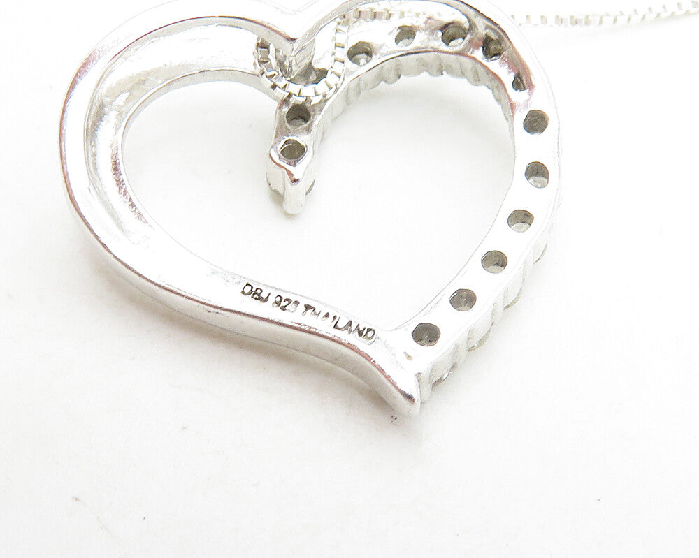 925 Sterling Silver  Genuine Diamonds Open Love Heart Chain Necklace  NE1930