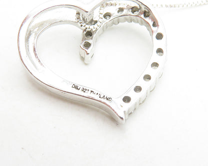 925 Sterling Silver  Genuine Diamonds Open Love Heart Chain Necklace  NE1930