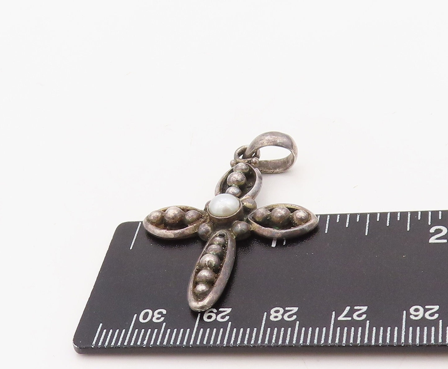925 Sterling Silver Vintage Pendant SILPADA Dark Tone Pearl Beaded Cross PT23544