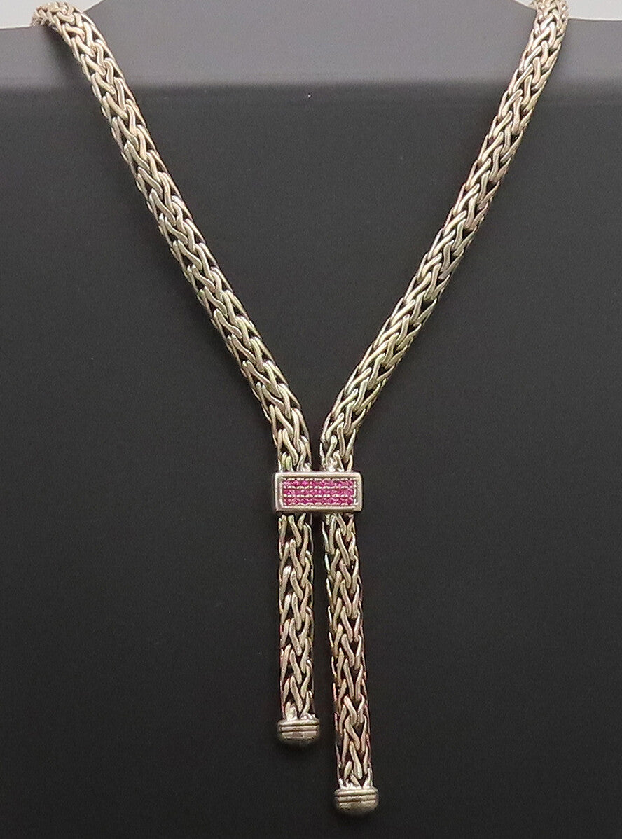PHILIP GABRIEL 925 Sterling Silver  Vintage Braded Ruby Chain Necklace NE4193