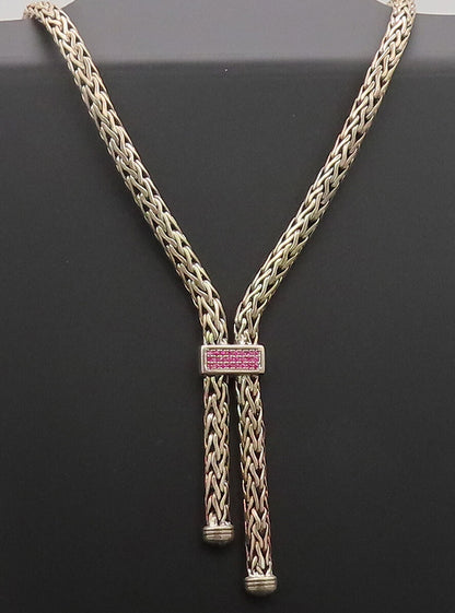 PHILIP GABRIEL 925 Sterling Silver  Vintage Braded Ruby Chain Necklace NE4193