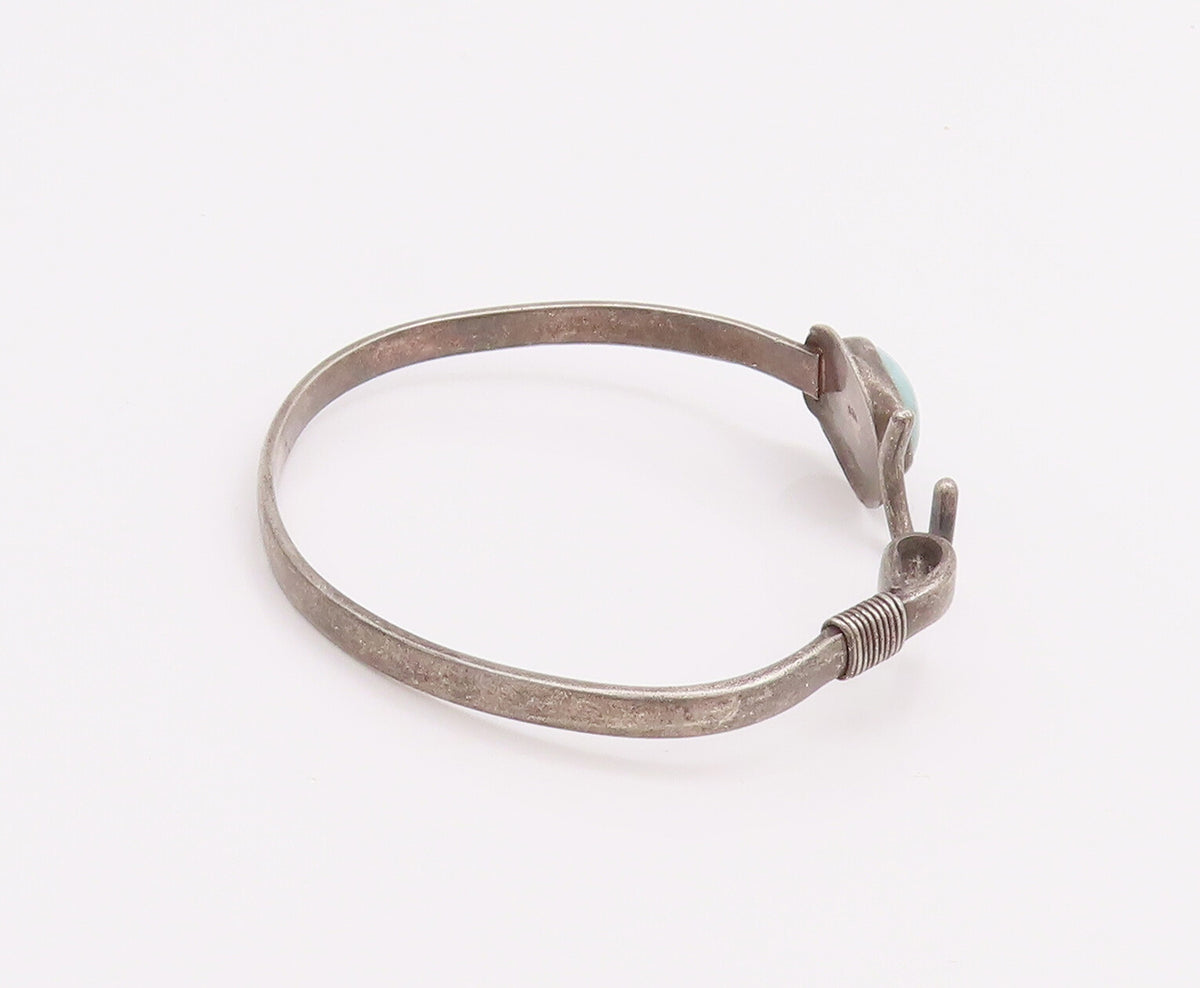 925 Sterling Silver Vintage Bracelet Solid Oval Larimar U Hook Bangle  BT10495
