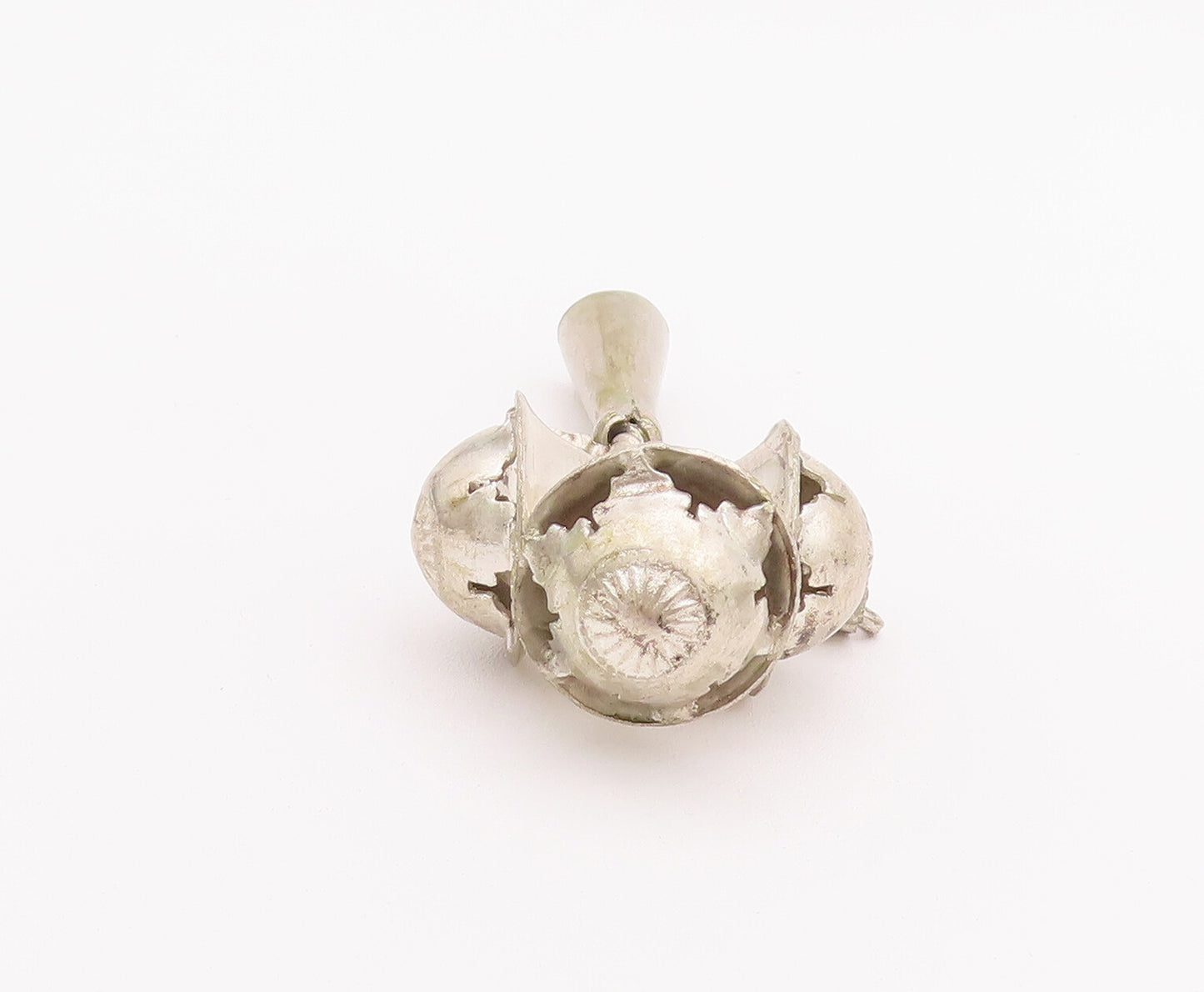 925 Sterling Silver Vintage Rattles Solid Carved 3 Rattle Head Jungles  TR3716