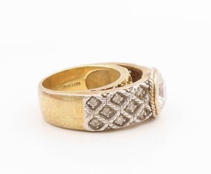 925 Sterling Silver Vintage Ring Gold Plated Round CZ Woven Band  Sz 7  RG35912