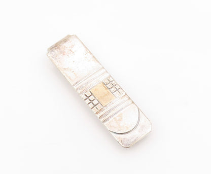 925 Sterling Silver Vintage Money Clip Solid Designer Brick Wall Carved  TR3874