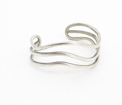 MEXICO 925 Sterling Silver  Vintage Shiny Wavy Split Cuff Bracelet  BT3851