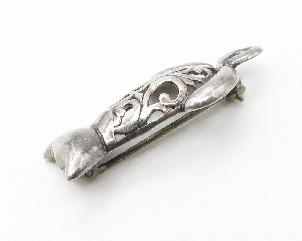 925 Sterling Silver Vintage Shiny Swirl Cutout Pattern Brooch Pin BP5569