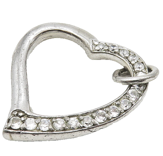 925 Sterling Silver  Vintage White Topaz Open Love Heart Pendant  PT14357