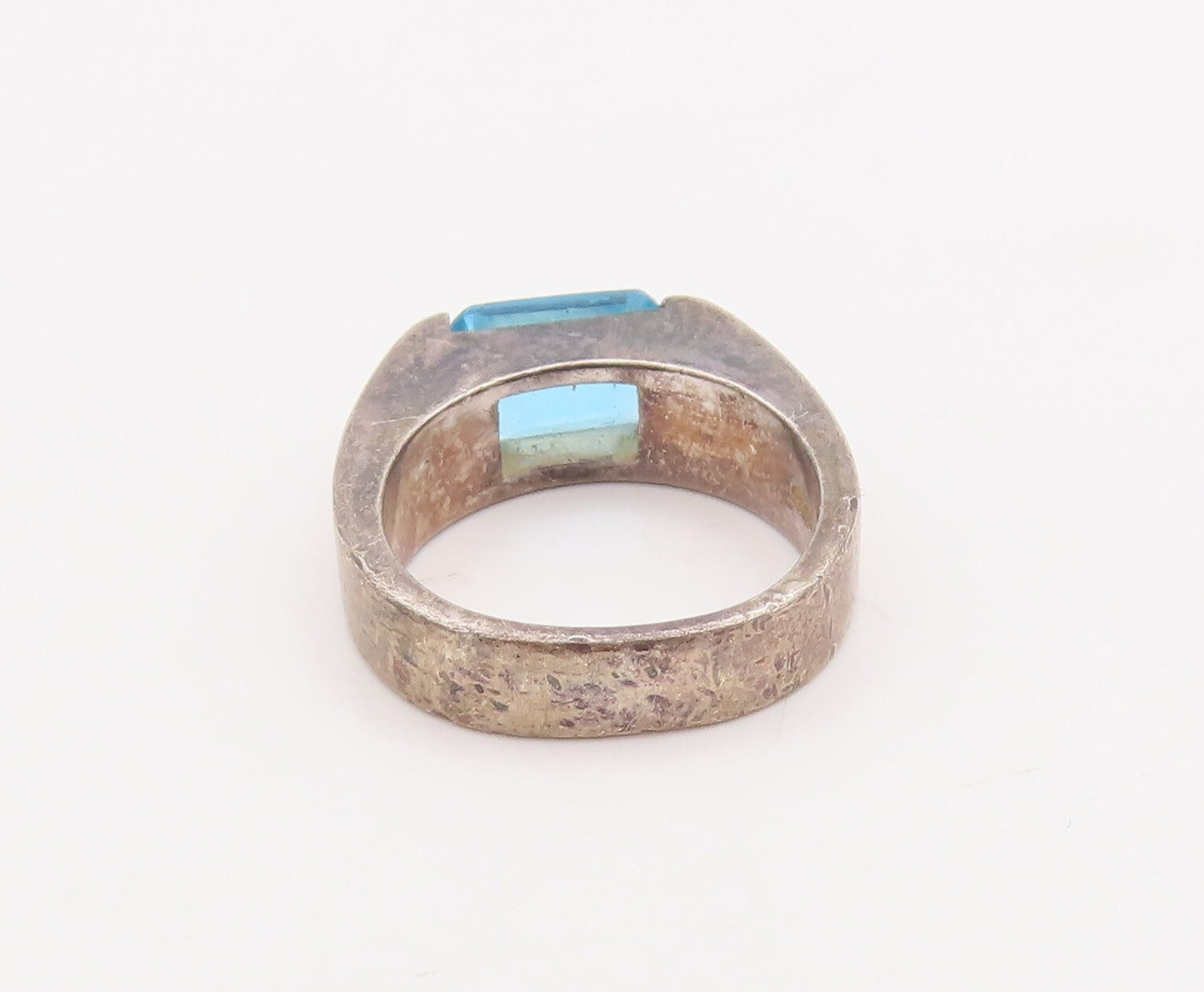 925 Sterling Silver Vintage Ring Rectangle Minimalist Blue Topaz  Sz 6  RG28723