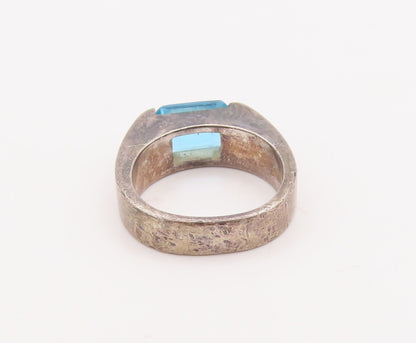925 Sterling Silver Vintage Ring Rectangle Minimalist Blue Topaz  Sz 6  RG28723