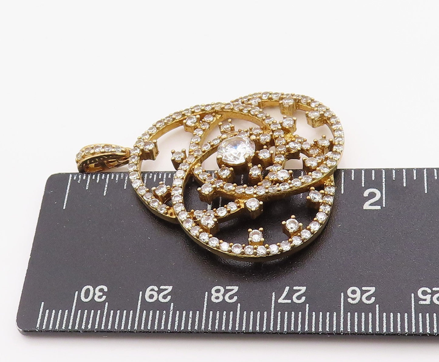 925 Sterling Silver Vintage Pendant Gold Plated Round CZ Trilogy Knot  PT24906
