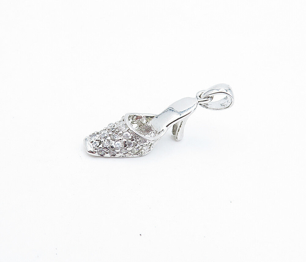 925 Sterling Silver  Sparkling Cubic Zirconia Petite Shoe Motif Pendant PT3052