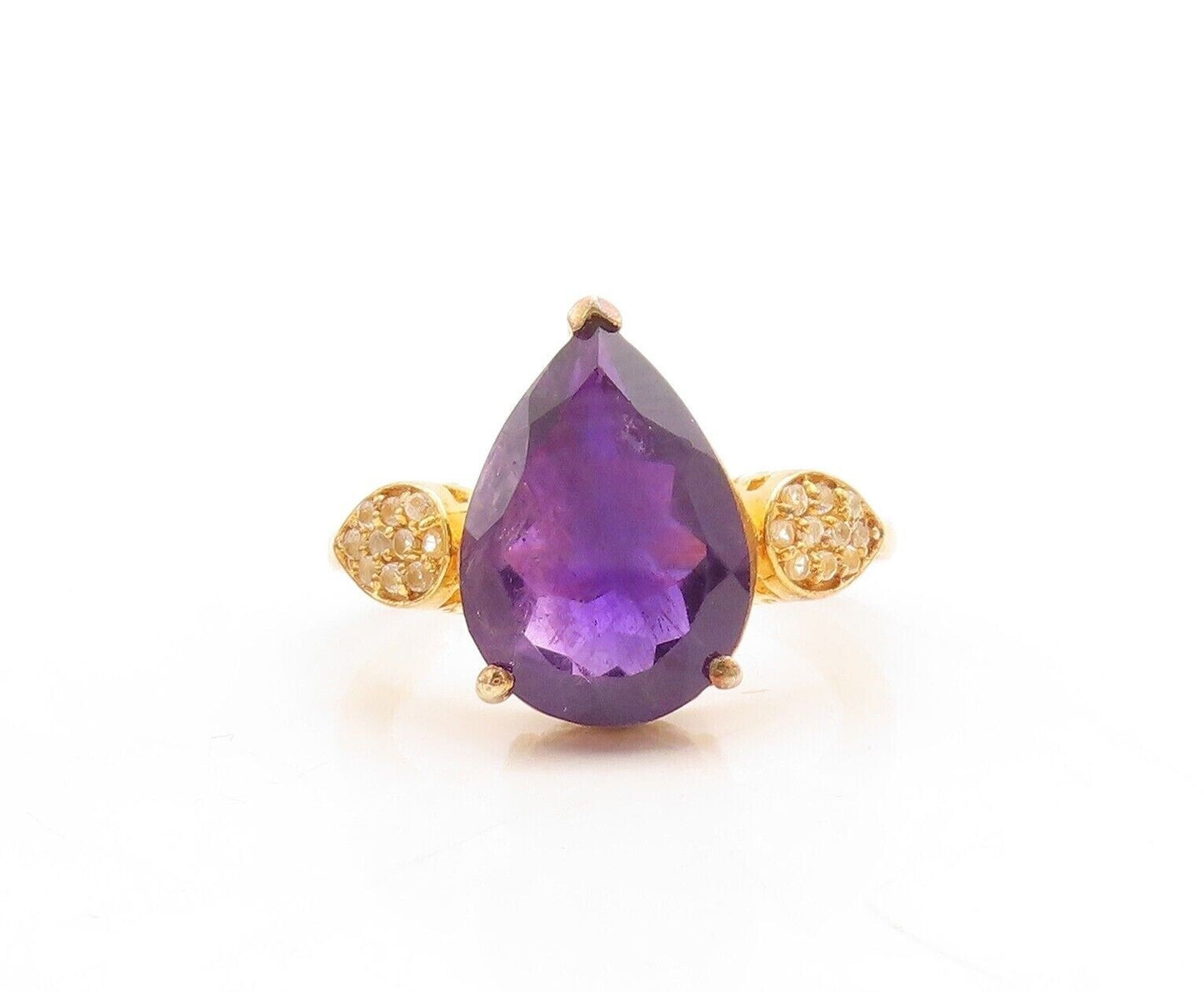 925 Sterling Silver Vintage Ring Gold Plated Drop Amethyst & Topaz Sz 8  RG30095