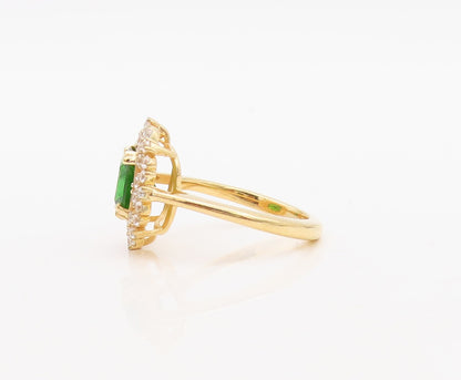925 Sterling Silver Vintage Ring Gold Plated Green White CZ Flower Sz 7  RG30068