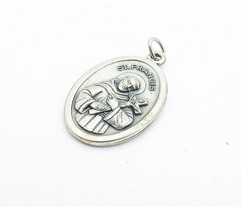 925 Sterling Silver  Vintage Antique Saint Francis Religious Pendant  PT5614