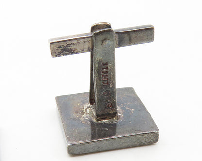CHILE 925 Sterling Silver  Vintage Inlaid Black Onyx Square Cufflinks  TR2355