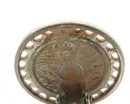 925 Sterling Silver  Vintage Abalone Shell Round Non Pierce Earrings  EG6363