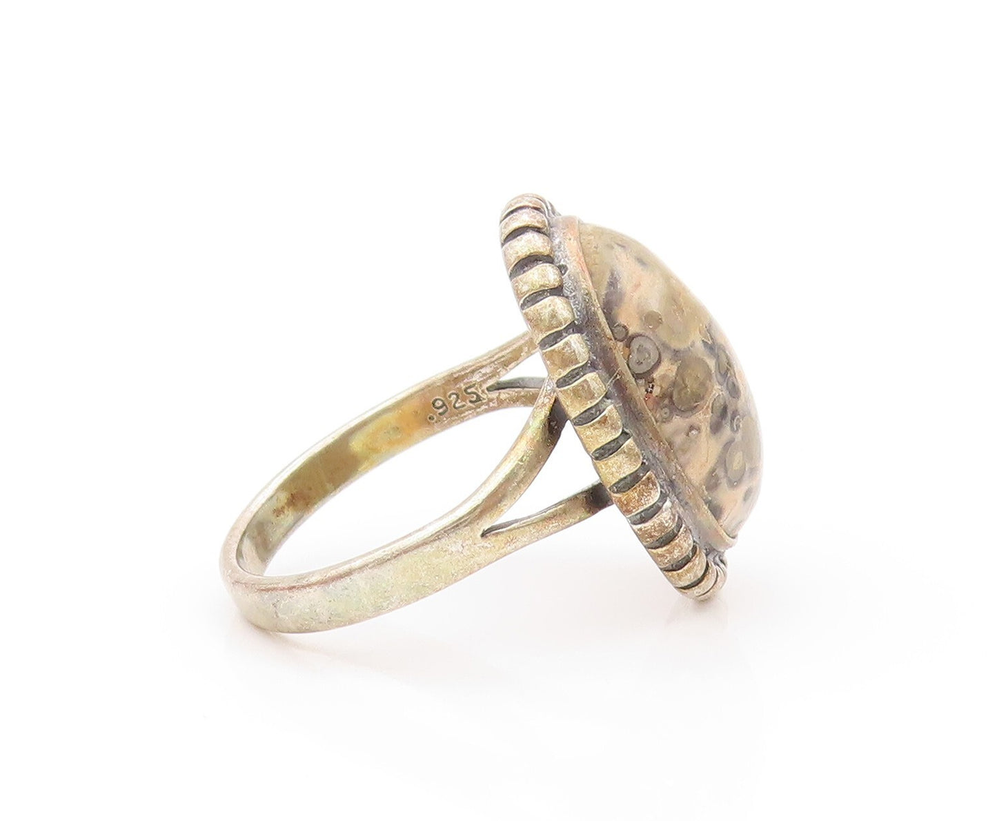 925 Sterling Silver Vintage Ring Gold Plated Cabochon Gemstone  SZ 10.5  RG32130
