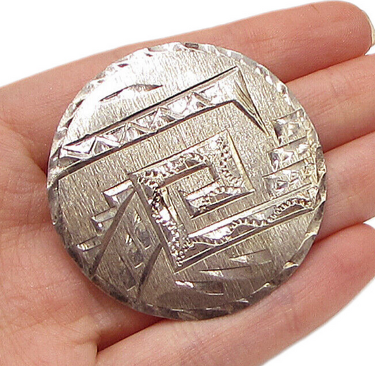 MEXICO 925 Silver Vintage Etched Pattern Detail Pendant Brooch Pin BP1019