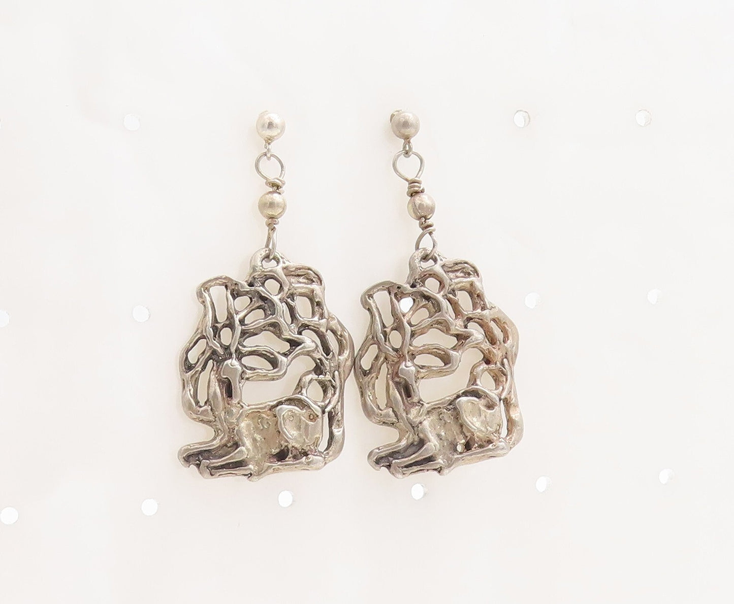 925 Sterling Silver Vintage Earrings Dark Tone Brutalist Deer Carved  EG13313