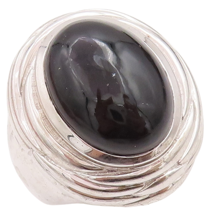 925 Sterling Silver Vintage Ring Oval Cabochon Onyx Grooved Dome Sz 8  RG29049