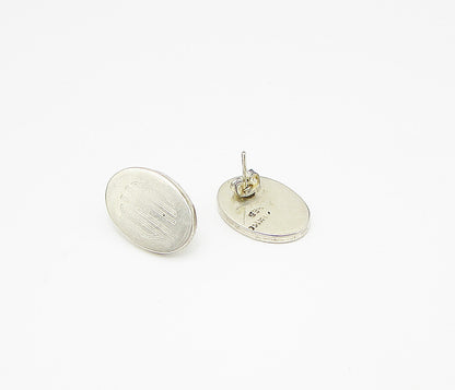 MEXICO 925 Sterling Silver  Vintage Smooth Oval Stud Earrings  EG1872