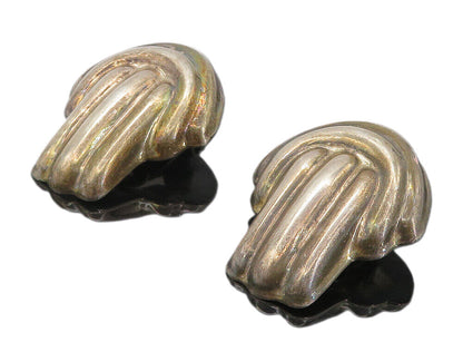 MEXICO 925 Sterling Silver  Vintage Fluted Design Non Pierce Earrings  EG3836