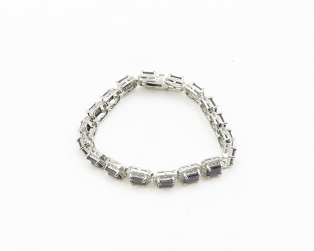 925 Sterling Silver  Shiny Prong Set Sapphire Hinge Chain Bracelet  BT7341
