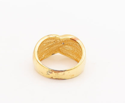 925 Sterling Silver Vintage Ring Gold Plated Swirly Carved CZ X  Sz 8  RG29191