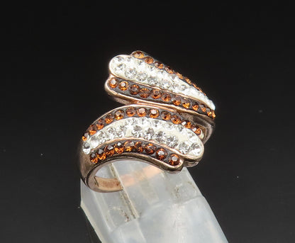 925 Sterling Silver  Vintage Sparkly Rhinestones Bypass Ring Sz 7  RG24579