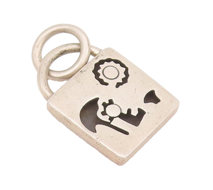 925 Sterling Silver Vintage Pendant MEXICO Carved Mechanical Parts Lock  PT22785