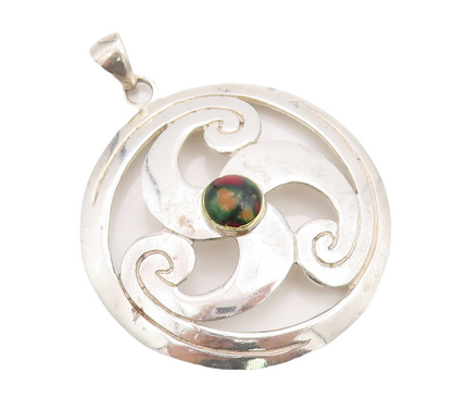 925 Sterling Silver Vintage Pendant Cutout Gemstone Inlay Triskele  PT23503