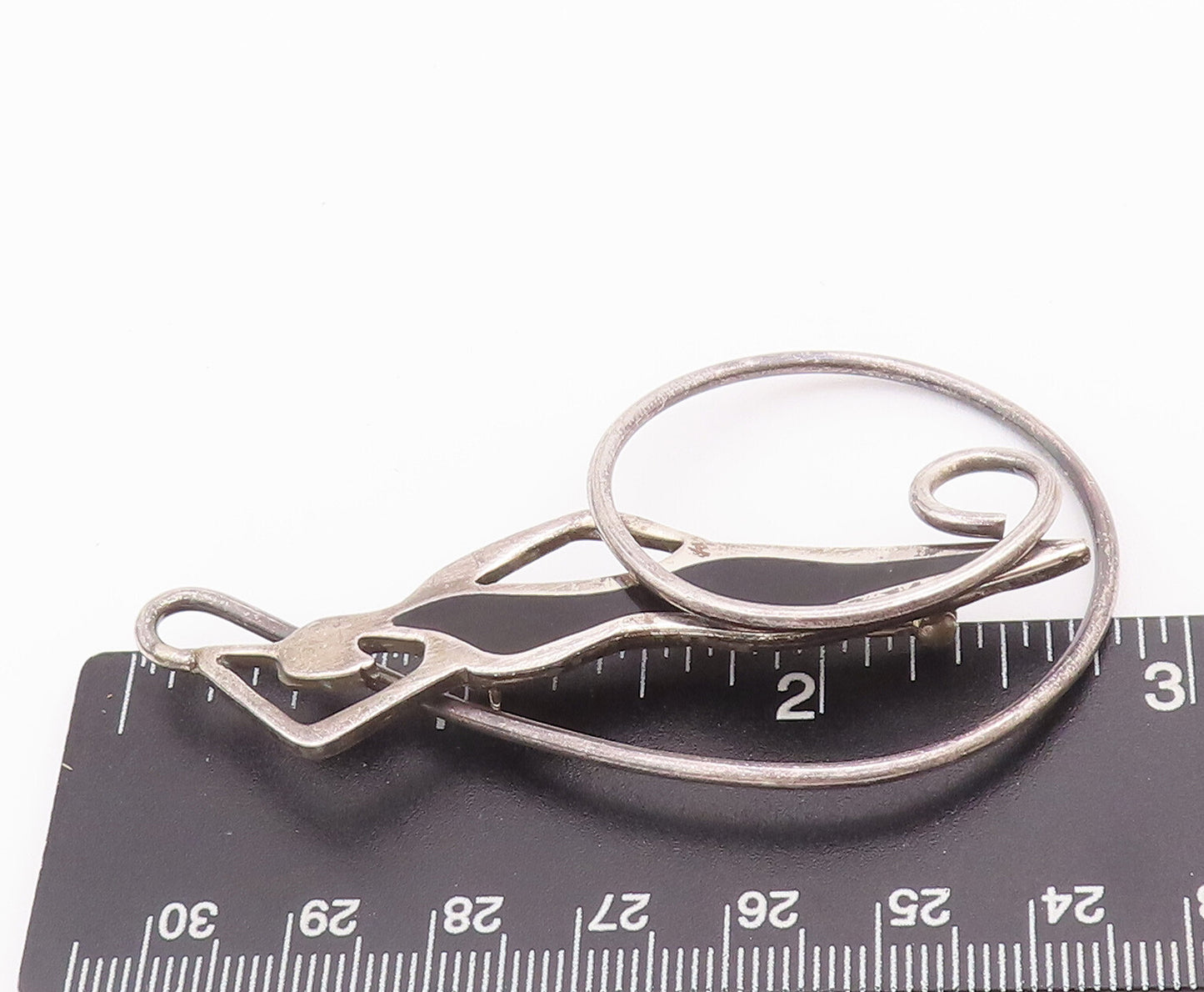 925 Sterling Silver Vintage Brooch Pin Relaxing Inlay Onyx Girl On Swirl BP10776