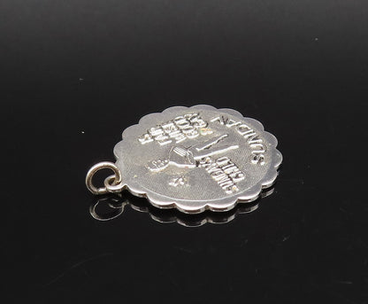 925 Sterling Silver  Vintage Sunday's Child Wavy Edge Charm Pendant  PT21840