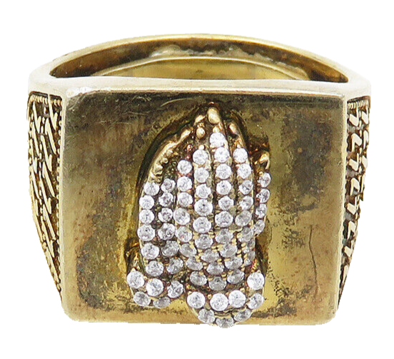 925 Silver  Vintage Cubic Zirconia Prayer Hands Cocktail Ring Sz 6  RG18713