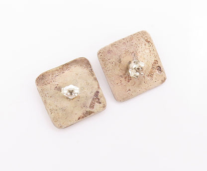 925 Sterling Silver Vintage Earrings NAVAJO Oval Gemstone Square Carved  EG12975