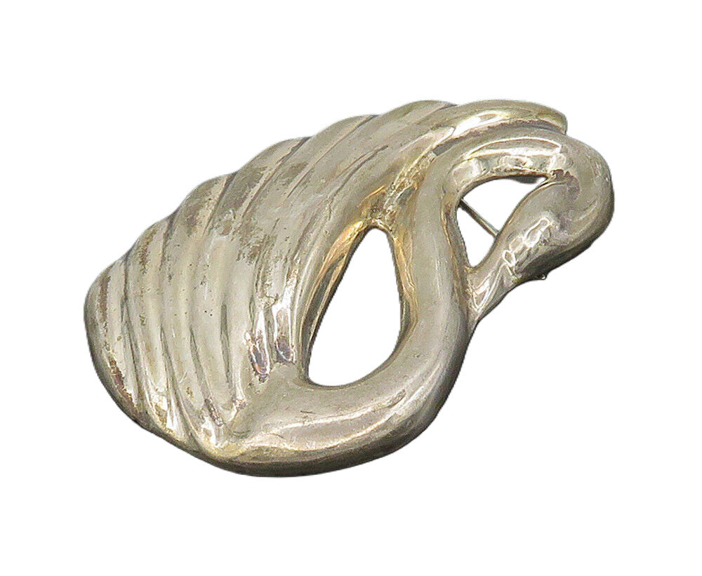 MEXICO 925 Sterling Silver  Vintage Shiny Hollow Swan Motif Brooch Pin  BP6597