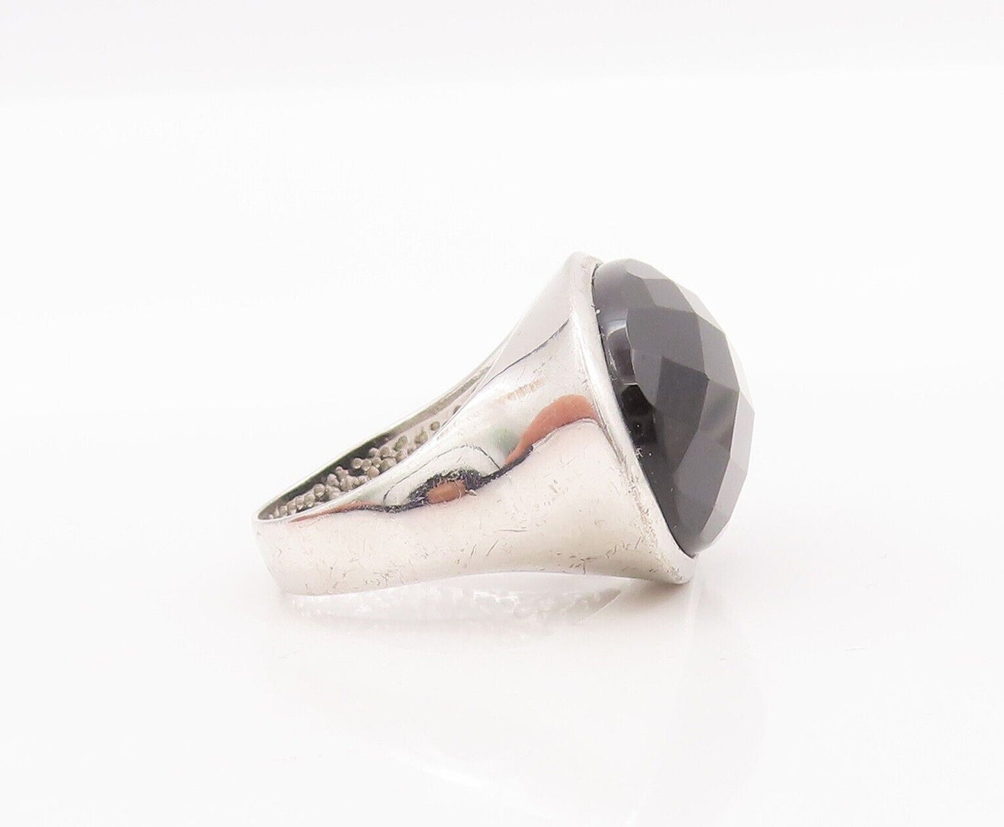 925 Sterling Silver Vintage Ring Solid Large Oval Cabochon Onyx  Sz 10  RG28476