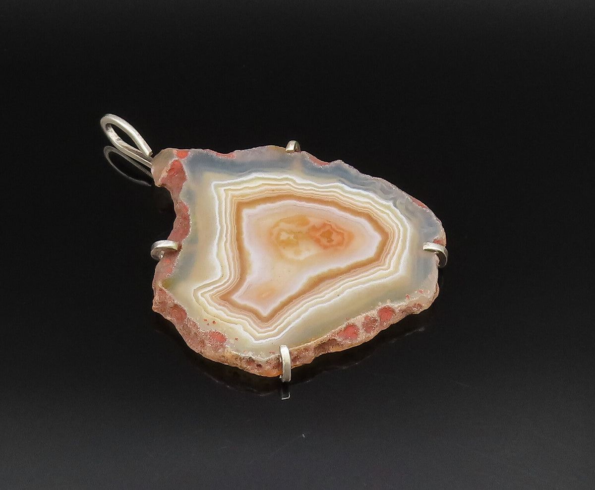 925 Sterling Silver  Vintage Large Unique Agate Statement Pendant  PT21569