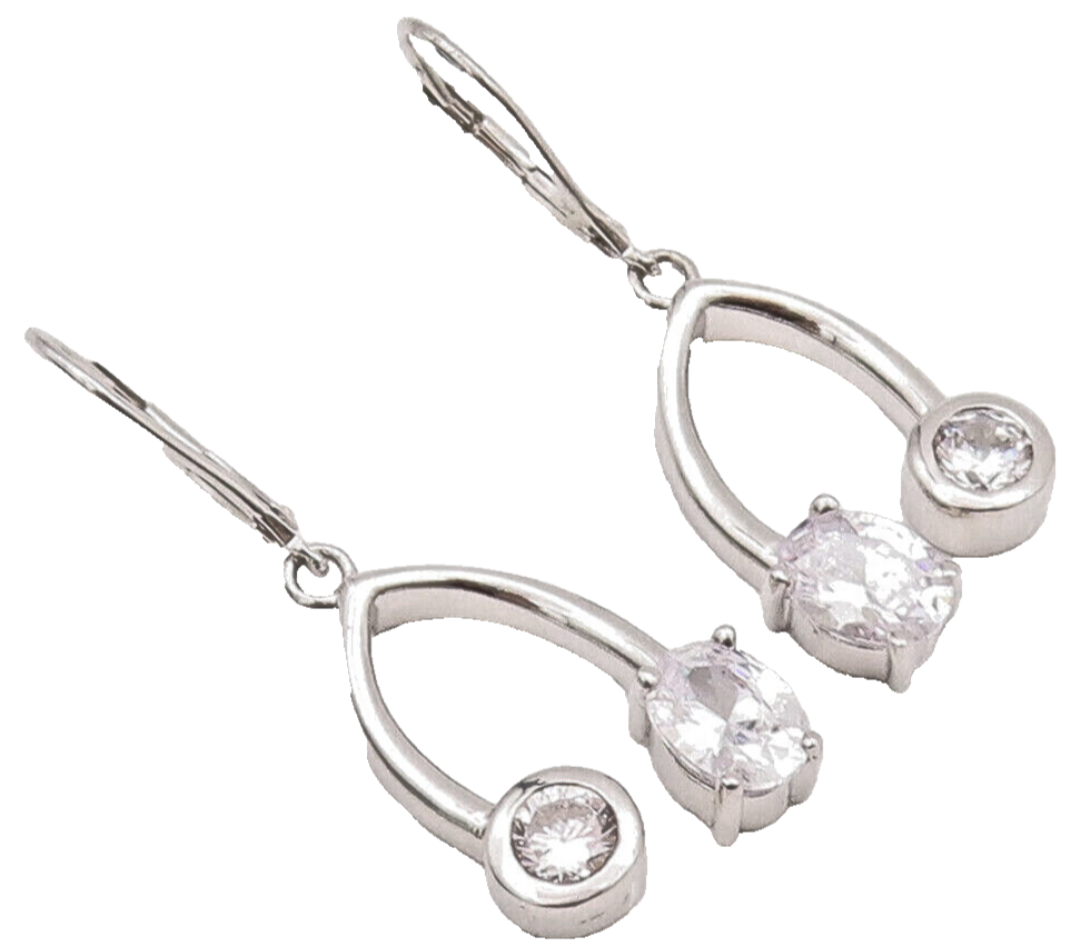 925 Sterling Silver Vintage Earrings Modernist Reversed CZ Beaded U  EG12965
