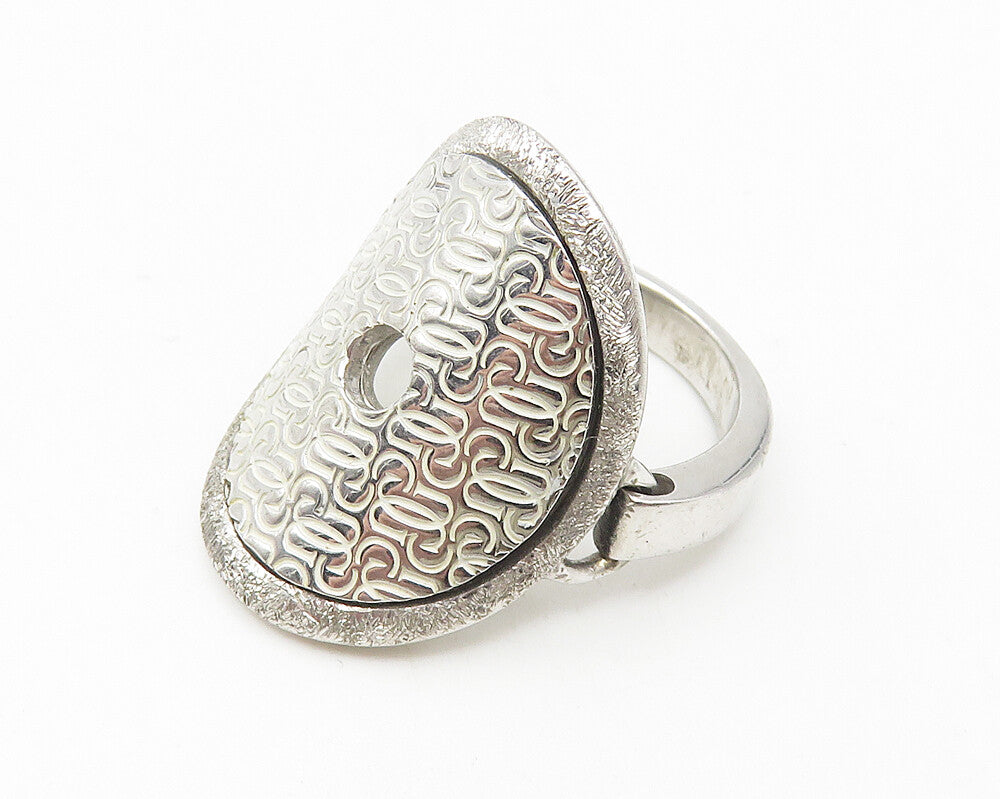 GUESS ITALY 925 Silver  Shiny Etched Logo Pattern Band Ring Sz 6  RG10993