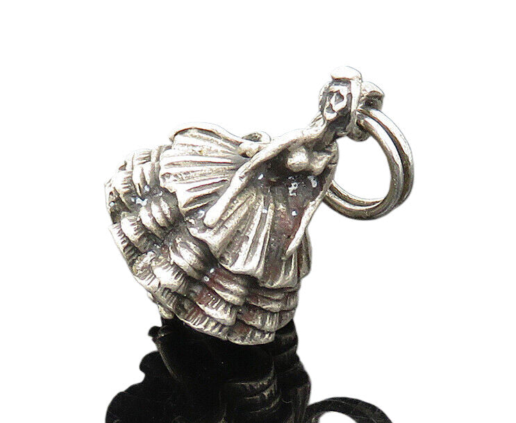 925 Sterling Silver  Vintage Petite Woman In Dress Dark Tone Pendant  PT16862