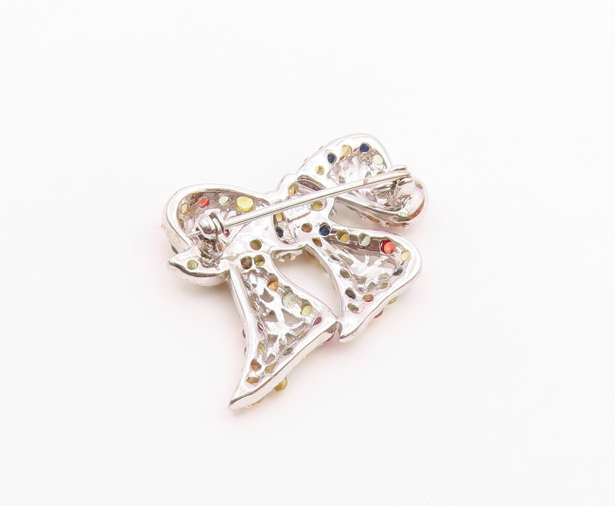 925 Sterling Silver Vintage Citrine Tanzanite Peridot Ribbon Bow Brooch  BP8411