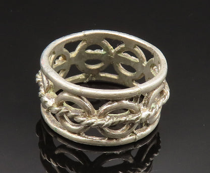 925 Silver  Vintage Twisted Rope & Open Circles Band Ring Sz 10.5  RG24913