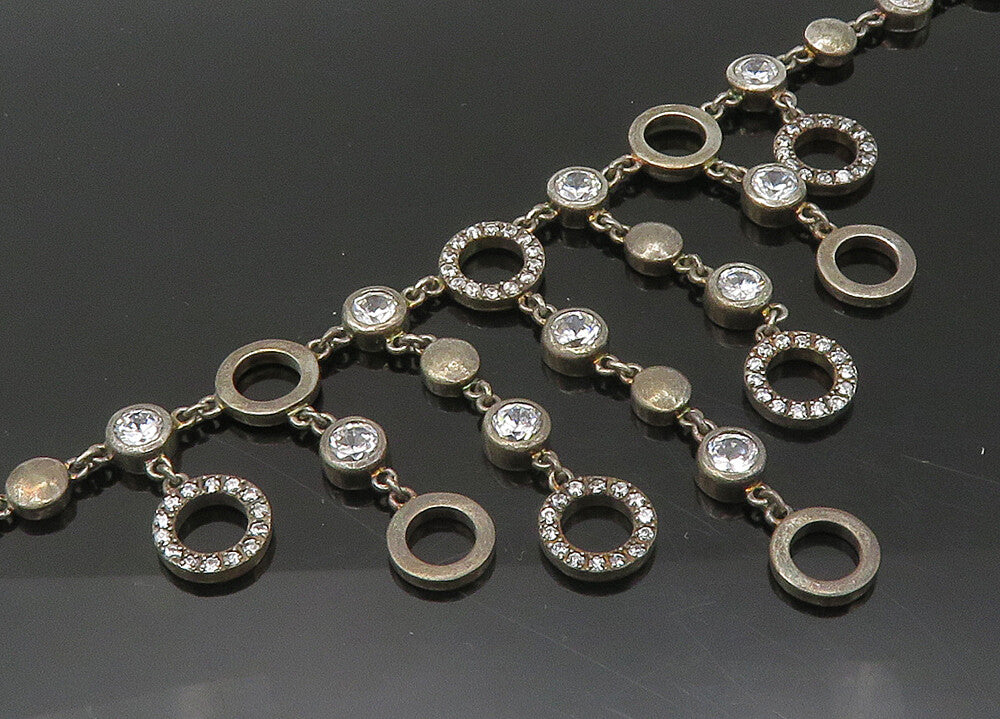 TONI 925 Sterling Silver  Vintage Cubic Zirconia Chain Necklace  NE3640