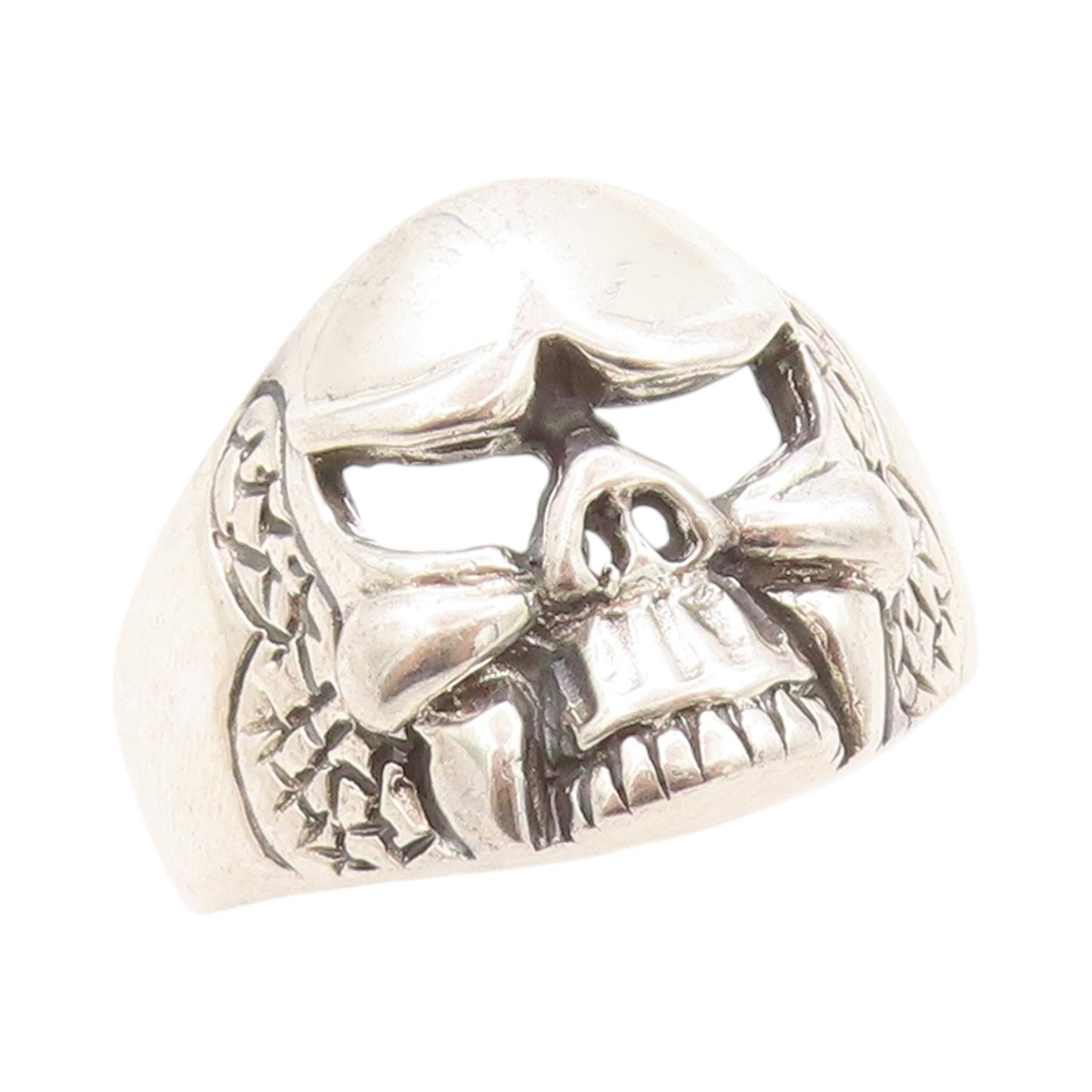 925 Sterling Silver Vintage Ring Chunky Large Carved Skull  Sz 15  RG32876