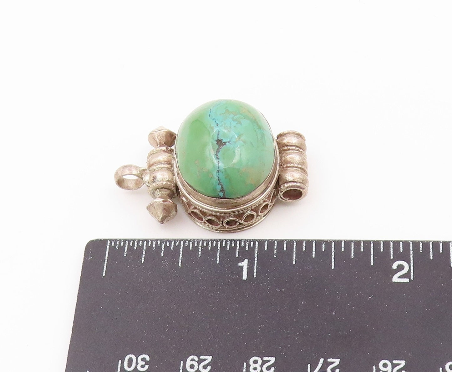 925 Sterling Silver Vintage Pendant Cabochon Turquoise Prayer Box OPENS  PT26470